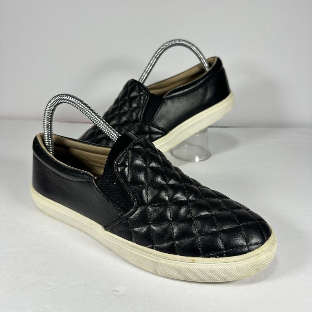 V by Very Women’s Quilted Slip-On Sneakers - Black Faux Leather - Size US 7.5